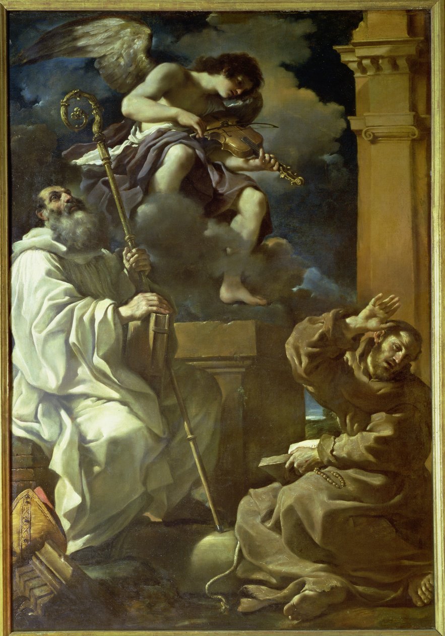 San Francisco (1182-1226) en éxtasis y San Benito (480-527) con un ángel músico de Giovanni Francesco Barbieri