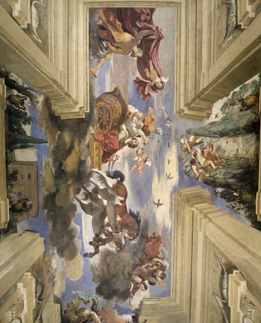 La Sala de Aurora (detalle del techo con el carro de la Aurora) de Giovanni Francesco Barbieri