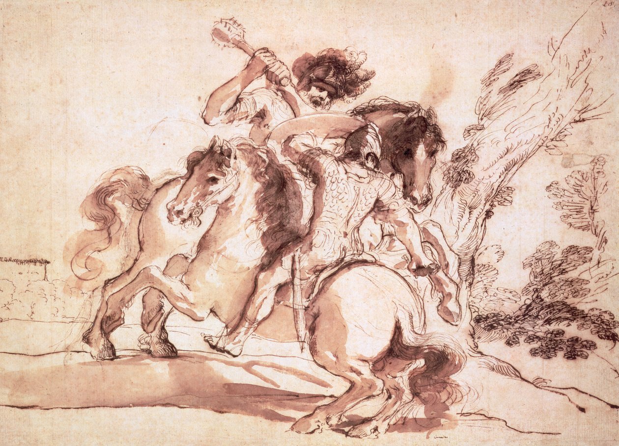 Dos jinetes luchando de Giovanni Francesco Barbieri