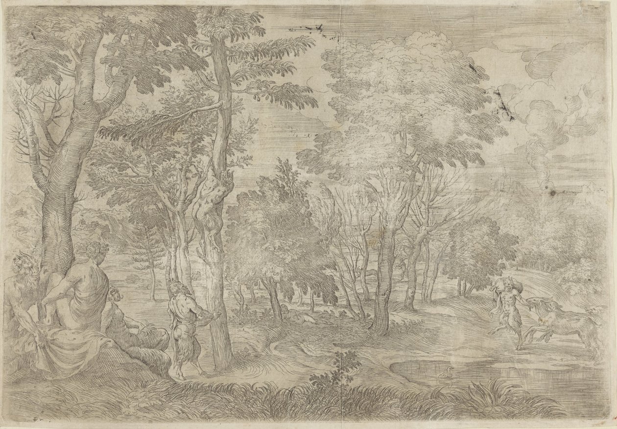 paisaje con ninfas y sátiros de Giovanni Francesco Grimaldi