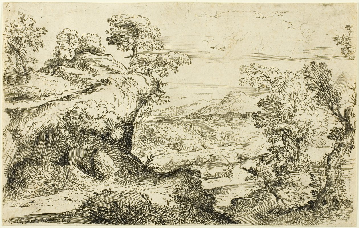 Dos hombres en la cima de una montaña de Giovanni Francesco Grimaldi