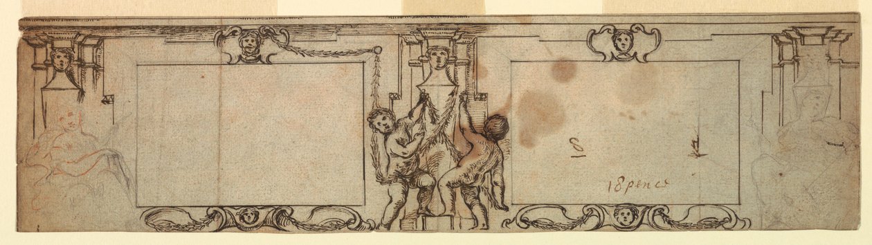 Dibujo, Proyecto de panelado tallado, 1650 de Giovanni Francesco Romanelli