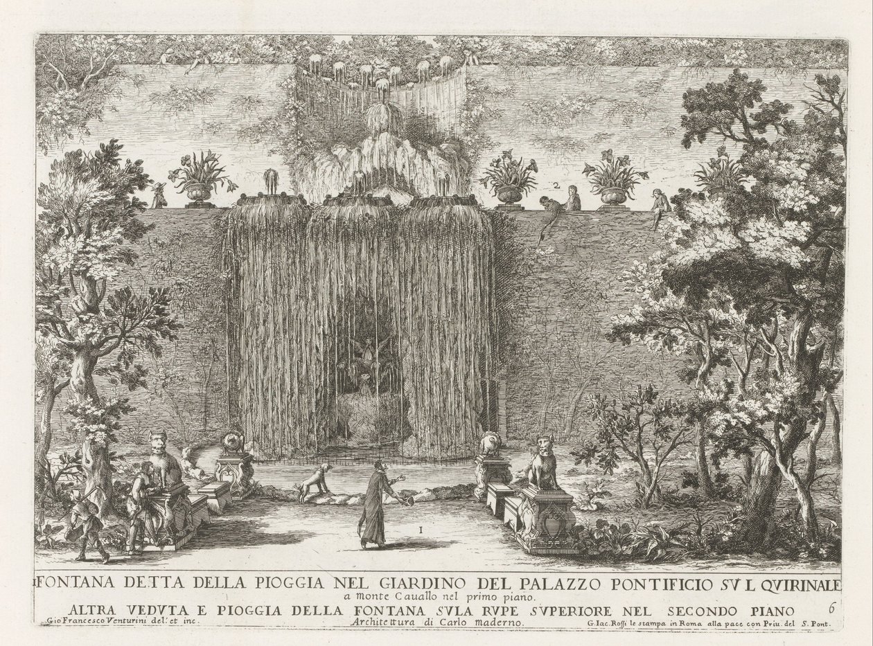Fontein in de tuinen van het Quirinal Palace te Rome Fuente conocida como la lluvia en el jardín del palacio papal en el Quirinale (...) (título sobre objeto) Las fuentes en los palacios y jardines de Roma (título de la serie) Fonteinen in de paleizen en t de Giovanni Francesco Venturini