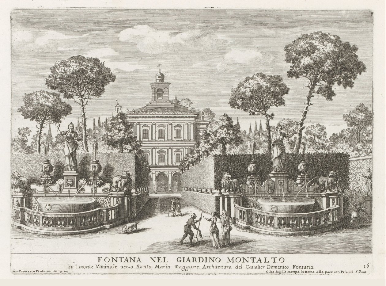 Fonteinen in de tuinen van de Villa Montalto Negroni te Rome Fuente en el jardín de Montalto (...) (título sobre objeto) Las fuentes en los palacios y jardines de Roma (título de la serie) Fonteinen in de paleizen en tuinen van Rome (título de la serie) de Giovanni Francesco Venturini