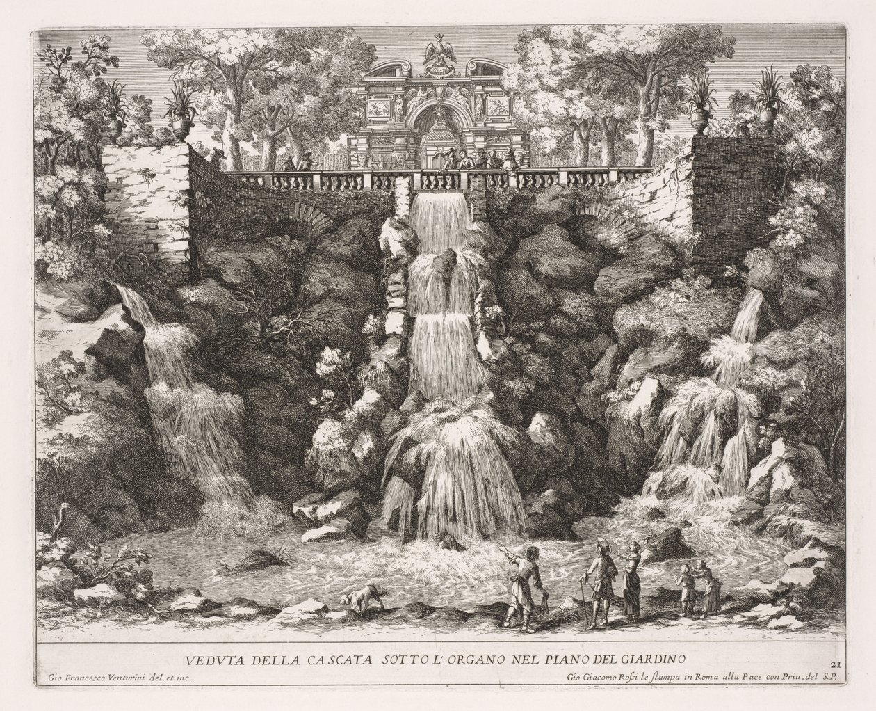 The Fountains of Rome (Le fontane di Roma), Book IV, plate 21: View of the Cascade below the Organ from the Garden (Veduta della Cascata Sotto L