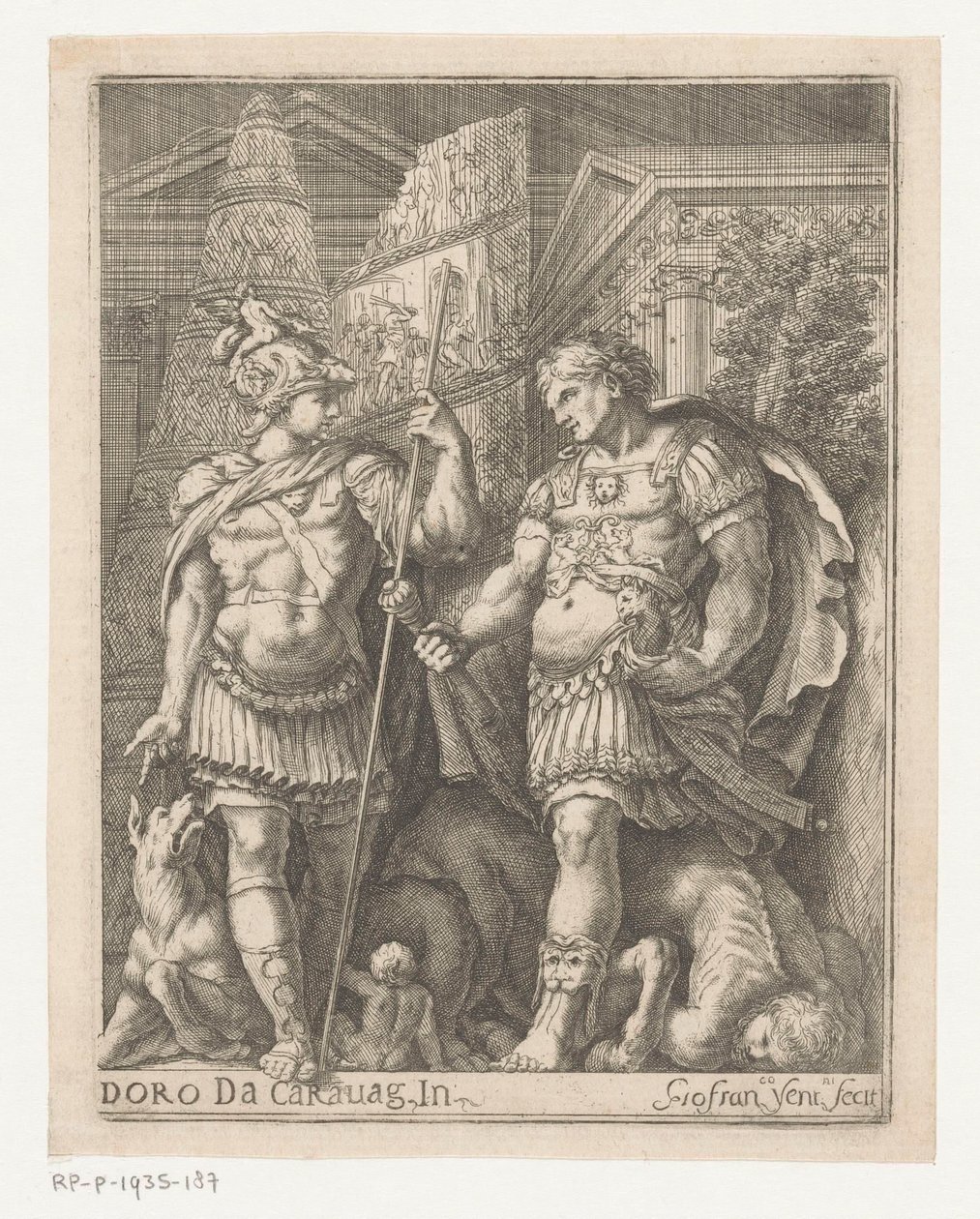 Dos soldados en una ciudad de Giovanni Francesco Venturini
