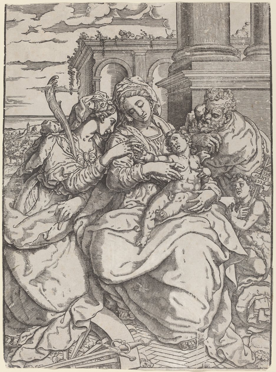 Madonna y el Niño con Santa Catalina de Giovanni Gallo after Marco Pino