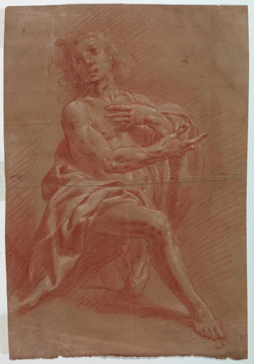 Dibujo, Hombre arrodillado, para una Adoración de los pastores, 1601-1650 de Giovanni Giacomo Barbelli