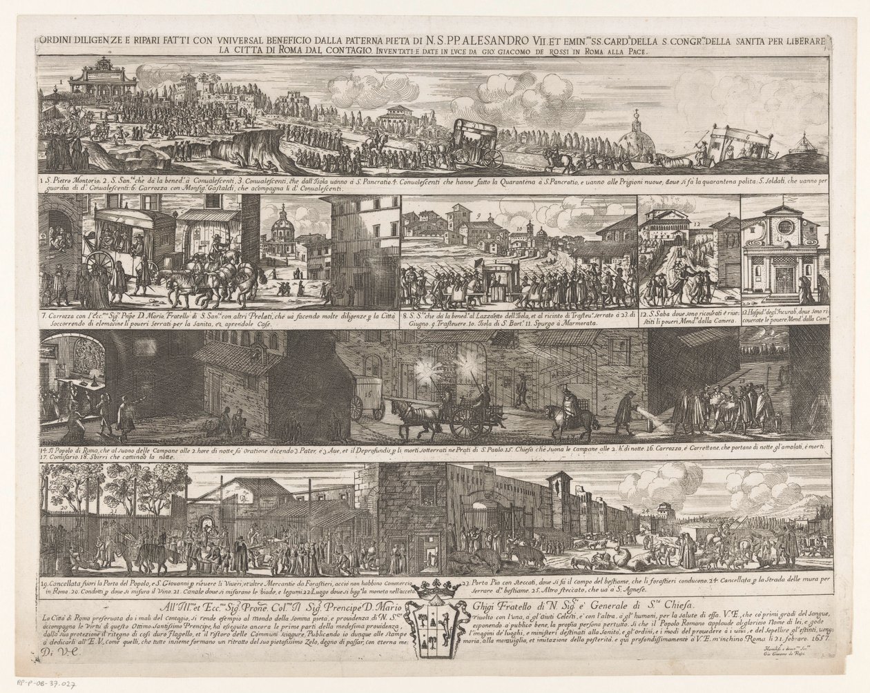 Optocht om Rome vrij te maken van de pest Órdenes de diligencia y reparaciones realizadas con beneficio universal por la paterna Pietra di N. S. PP. Alejandro VII. et emin.mi SS. card.li del S. congr.me della sanita para liberar la ciudad de Roma del conta de Giovanni Giacomo de