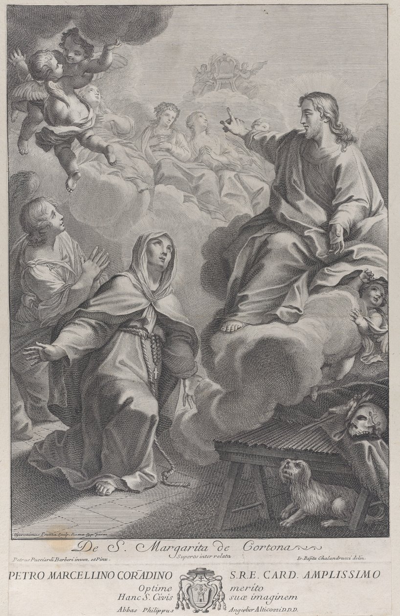 Santa Margarita de Cortona, arrodillada ante Cristo, después de Pietro Andrea Pucciardi de Giovanni Girolamo Frezza