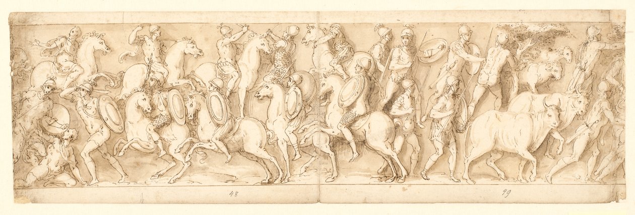 Ataque a los alemanes (LXIII); sus jefes son capturados (parcialmente restaurado en la columna; LXIV) de Giovanni Guerra