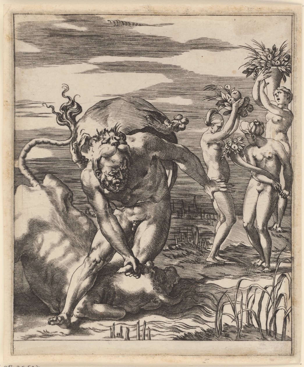 Hércules lucha con Achelous Escenas con Hércules (título de la serie) de Giovanni Jacopo Caraglio