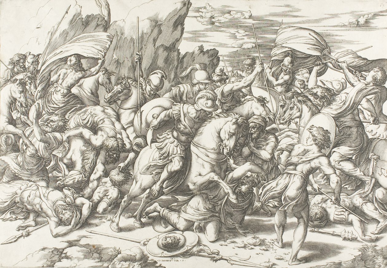 La batalla alrededor del escudo y la lanza de Giovanni Jacopo Caraglio