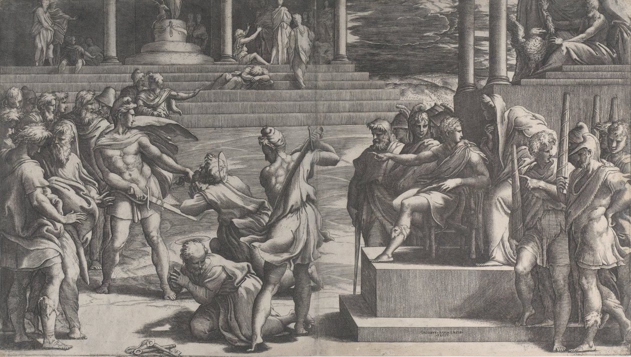 El martirio de San Pablo y la condena de San Pedro, 1524-27 de Giovanni Jacopo Caraglio