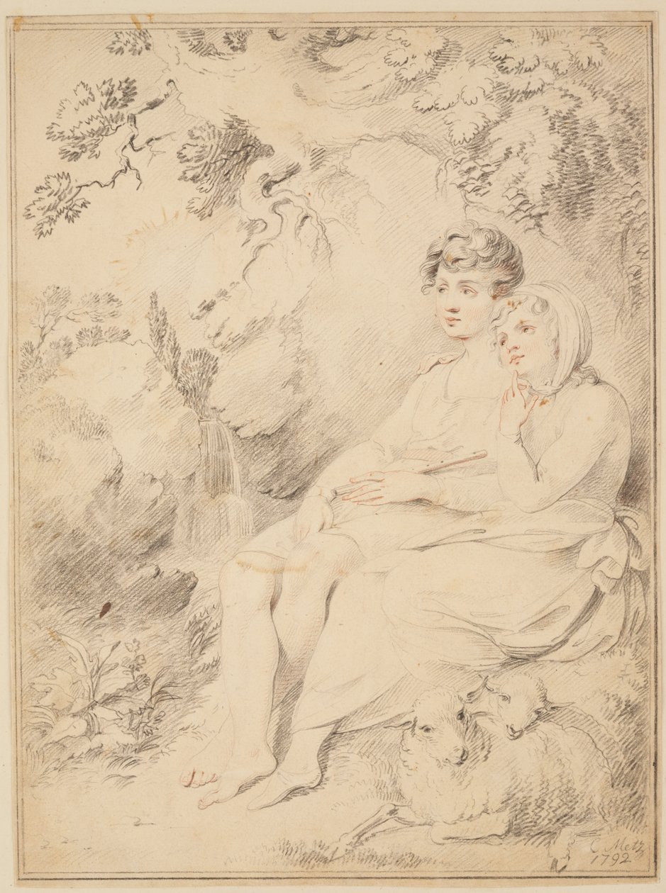 Niño y niña con flauta y oveja de Giovanni Lanfranco