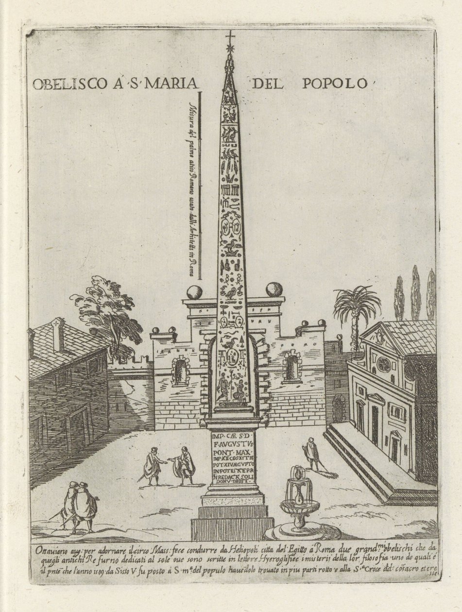 El obelisco egipcio de Ramsés II en la Piazza del Popolo en Roma Obelisco a S. Maria del Popolo (título sobre objeto) Monumentos y edificios modernos y antiguos en Roma (título de la serie) Ornamenti di fabriche antichi et moderni dell