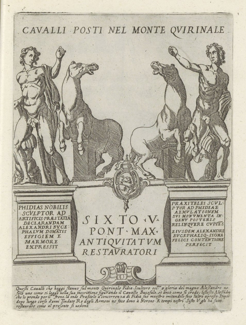 Dioscuren op de Quirinaal Caballos colocados en el Monte Quirinale (título sobre el objeto) Moderne en antieke Monumenten en bouwwerken en Roma (título de la serie) Adornos de edificios antiguos y modernos de la ciudad alma de Roma (título de la serie) de Giovanni Maggi