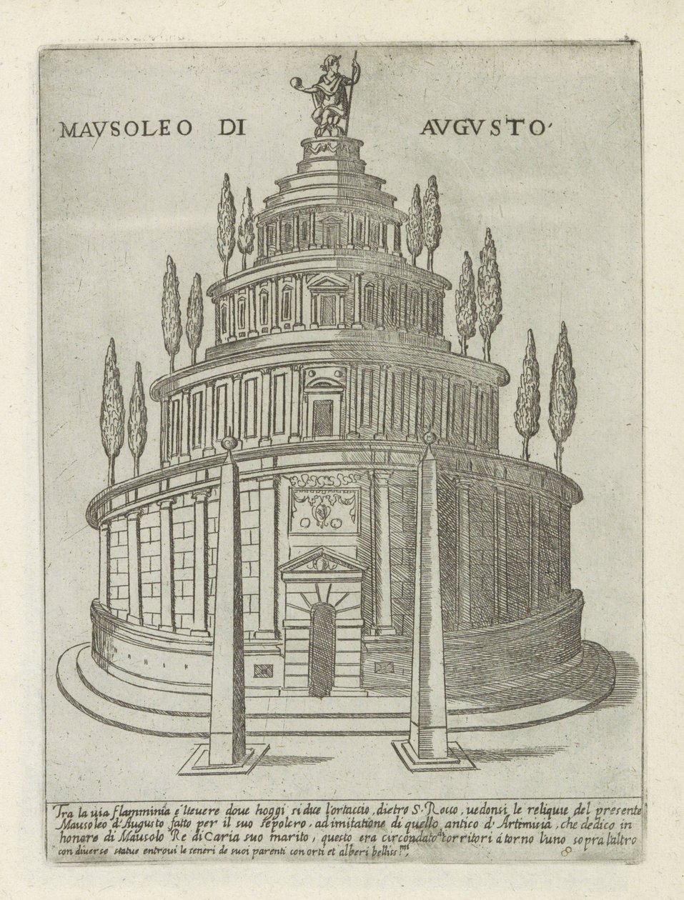 Mausoleo de Augusto en Roma Mausoleo di Augusto (título sobre objeto) Monumentos y edificios modernos y antiguos en Roma (título de la serie) Ornamenti di fabriche antichi et moderni dell
