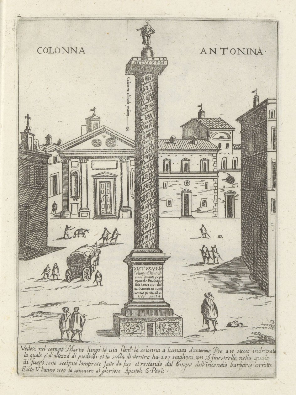 Columna de Marco Aurelio en Roma Colonna a S. Antonio (título sobre objeto) Monumentos y edificios modernos y antiguos en Roma (título de la serie) Ornamenti di fabriche antichi et moderni dell