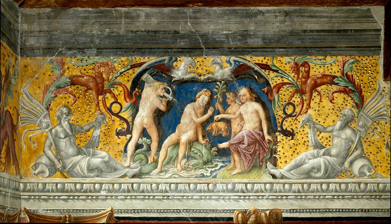 Una deidad marina ofrece un pequeño jabalí (detalle) de Giovanni Maria Falconetto