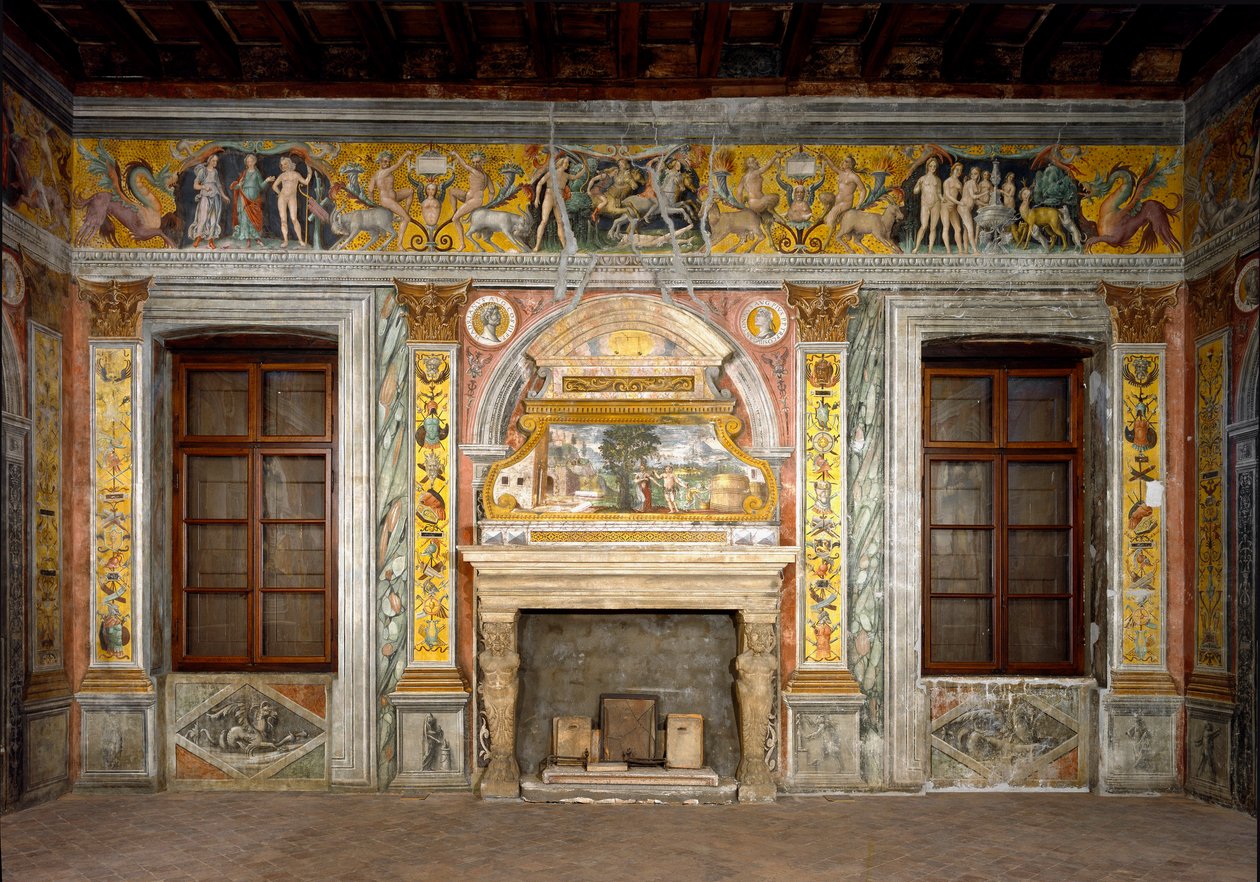 Signo del Zodiaco: “La balanza” Medallones superiores con retratos de los emperadores Adriano y Antonino Pío. El fresco se ha deteriorado. Fresco atribuido a Giovanni Maria Falconetto (1468-1534) alrededor de 1520 Mantua, Palazzo d