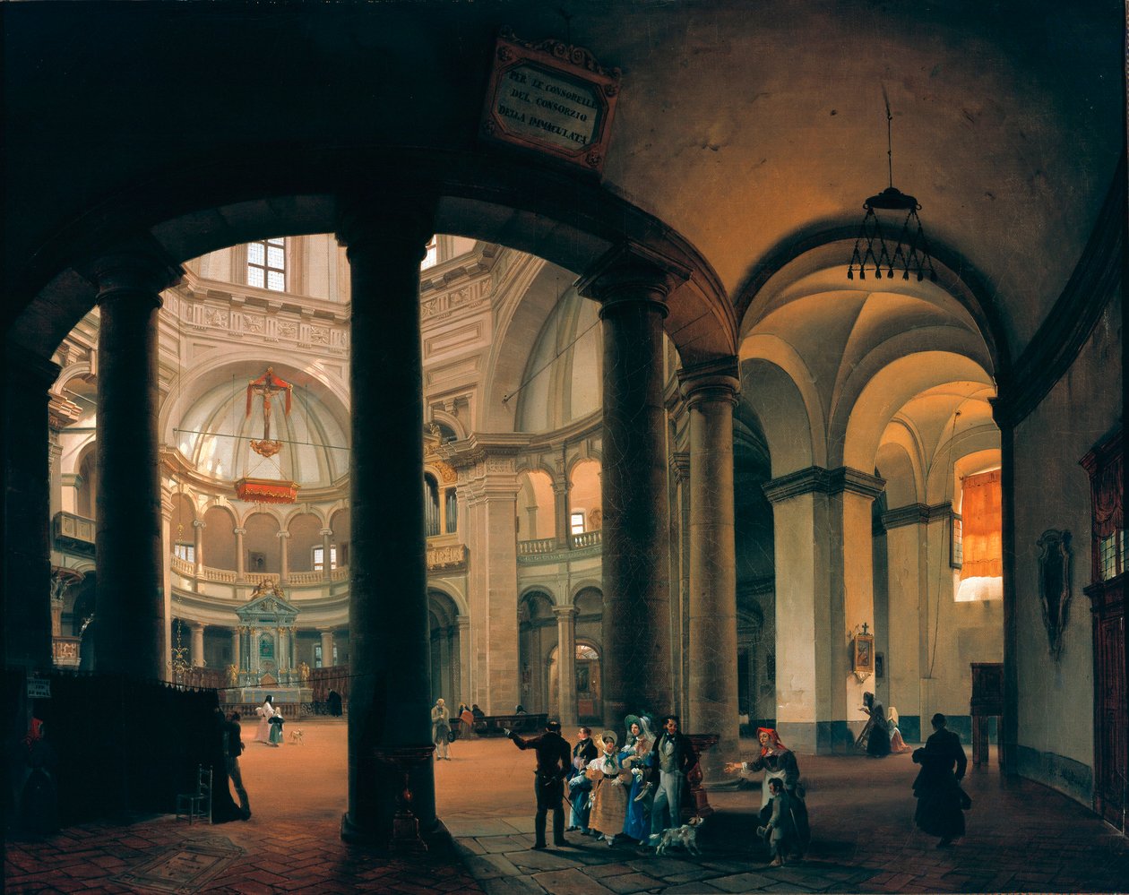 Vista del interior de la Basílica de San Lorenzo. Pintura de Giovanni Migliara (1785-1837). 1835. Milán, Museo de Milán. de Giovanni Migliara