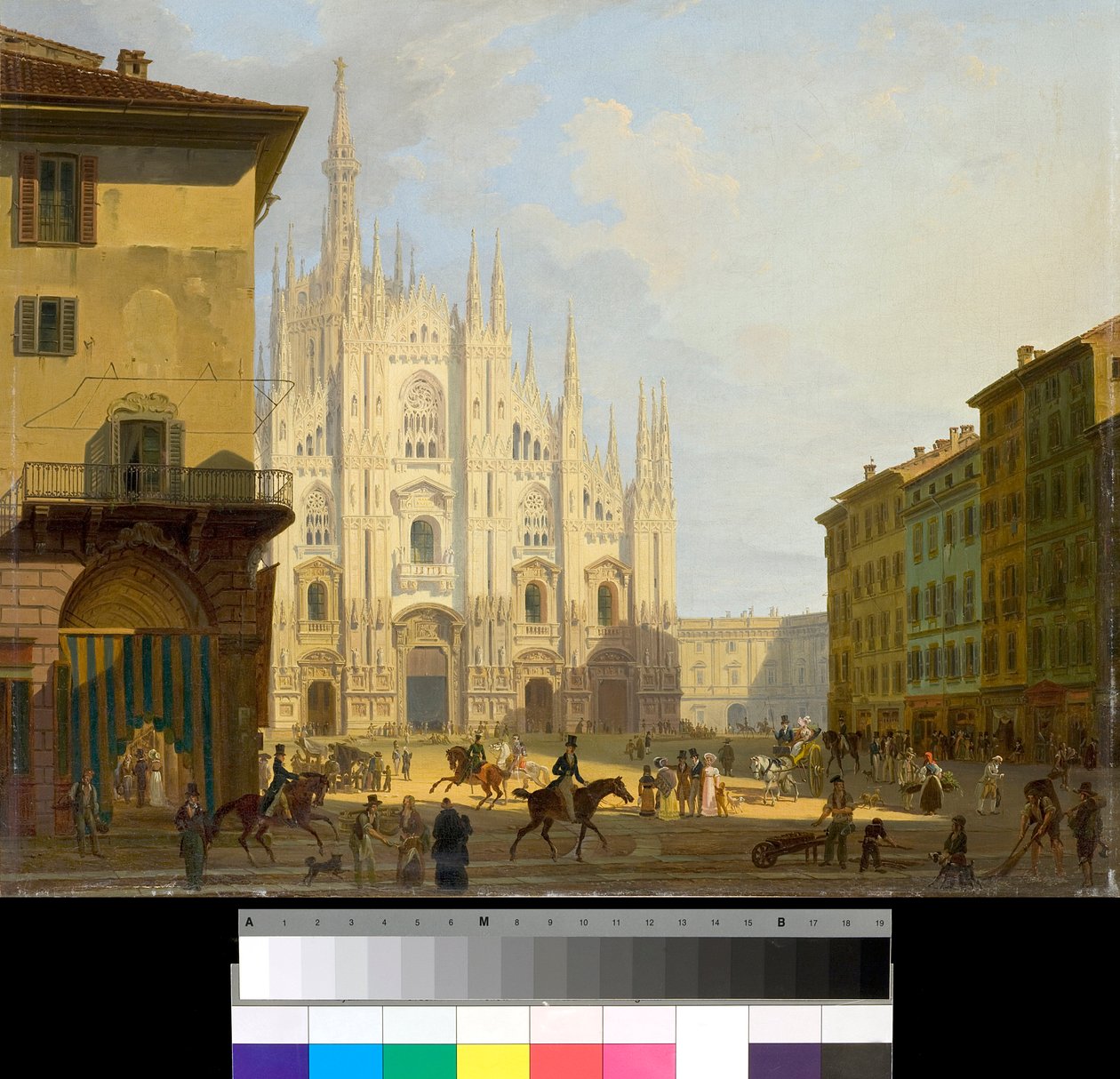Vista de la Piazza Duomo en Milán, Italia (Plaza de la Catedral en Milán) Pintura de Giovanni Migliara (1785-1837) 1828 Colección privada de Giovanni Migliara