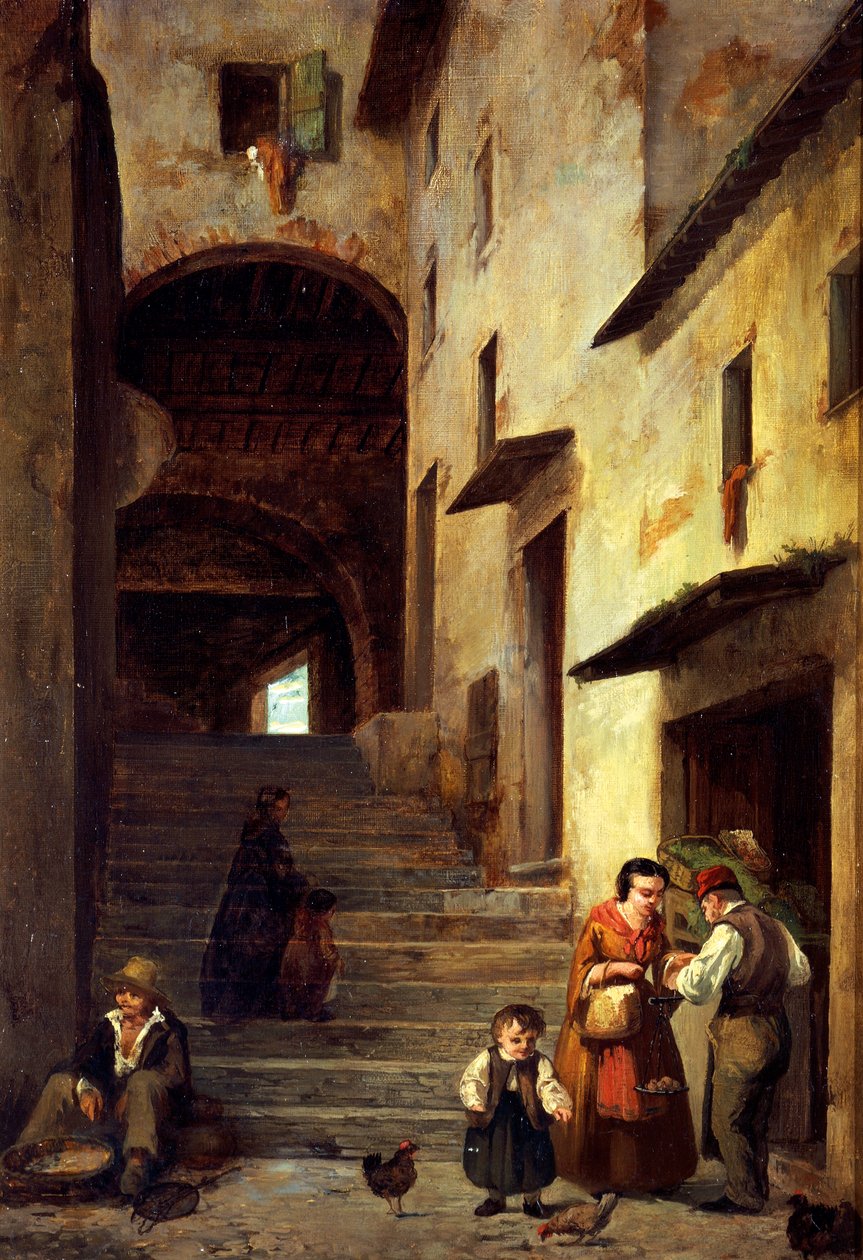 Vista de una calle en Sestri Levante, Riviera de Génova, ca 1863 de Giovanni Mochi