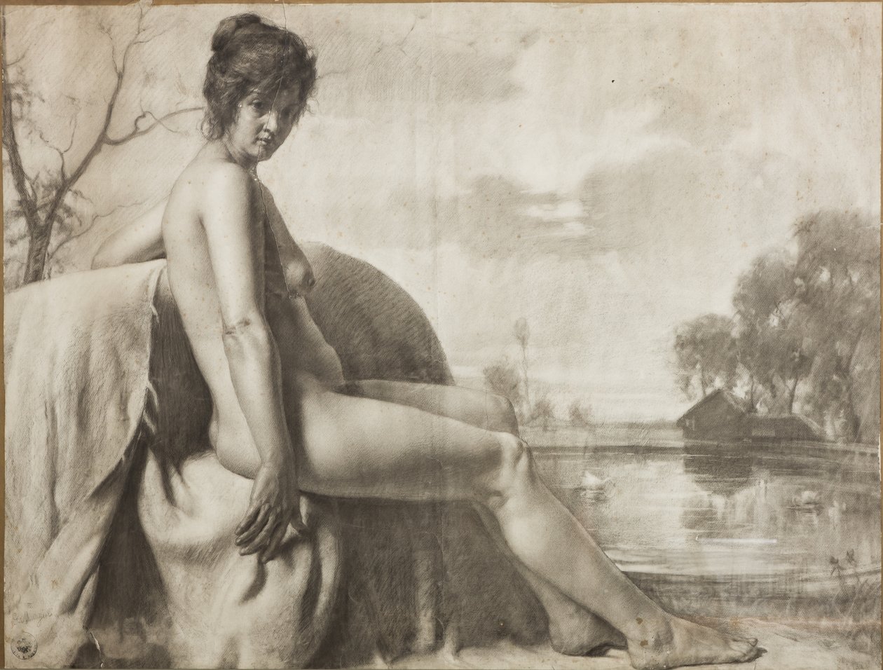 Desnudo femenino (carboncillo sobre papel) de Giovanni Muzzioli
