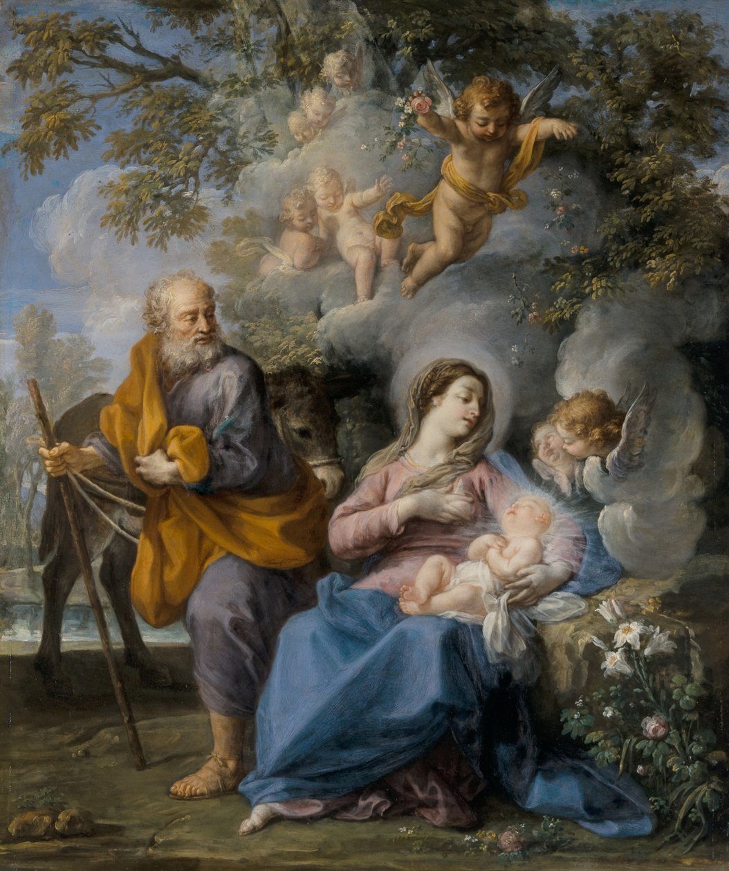 Descanso en la huida a Egipto (óleo sobre cobre) de Giovanni Odazzi