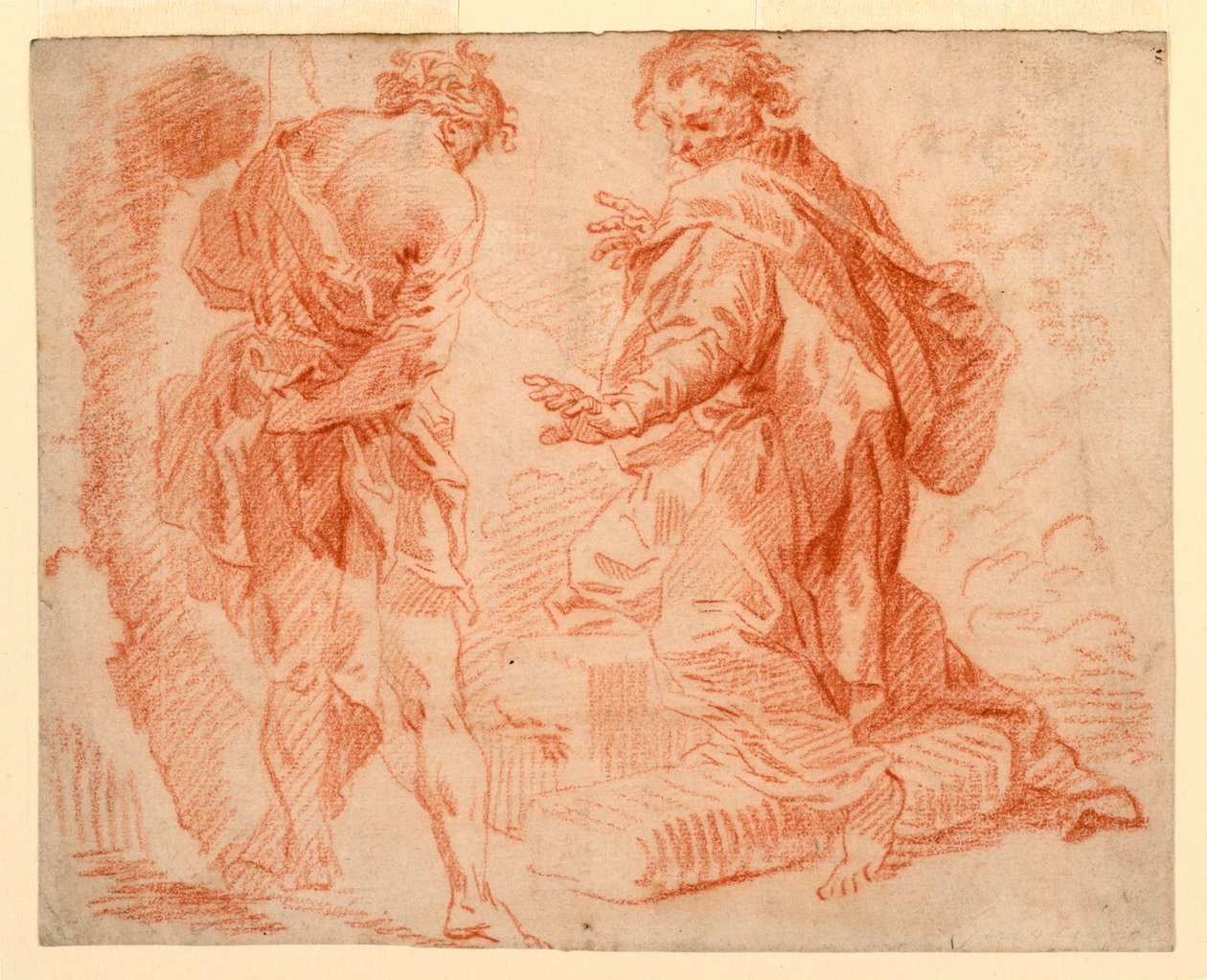 Dibujo, Figuras de pie y de rodillas, 1735-1740 de Giovanni Paolo Panini