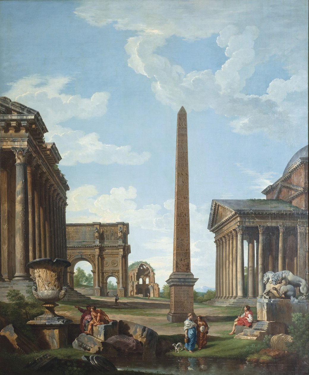 Un capricho con ruinas romanas y una escena de la vida de Belisario de Giovanni Paolo Pannini
