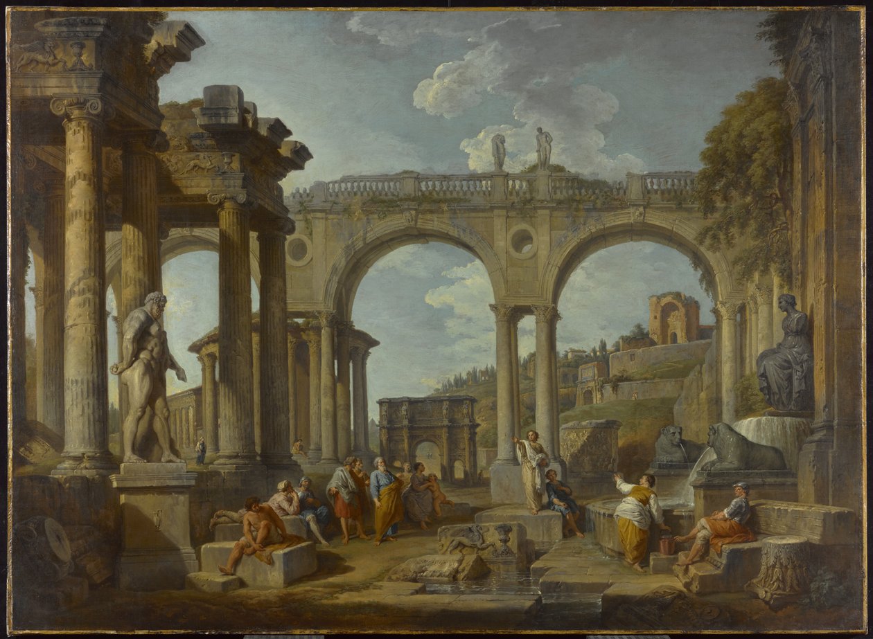 Un capricho de ruinas romanas con el Arco de Constantino de Giovanni Paolo Pannini