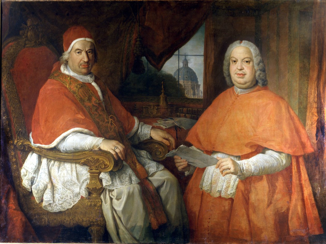Benedicto XIV y el cardenal Silvio Valenti Gonzaga (Gonzague). Pintura de Giovanni Paolo Pannini (Panini). Siglo XVIII. Roma, Museo de Roma de Giovanni Paolo Pannini