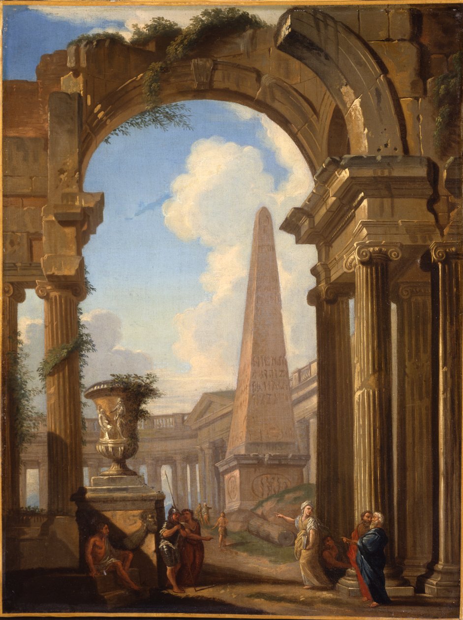 Caprichos de ruinas romanas con figuras de Giovanni Paolo Pannini