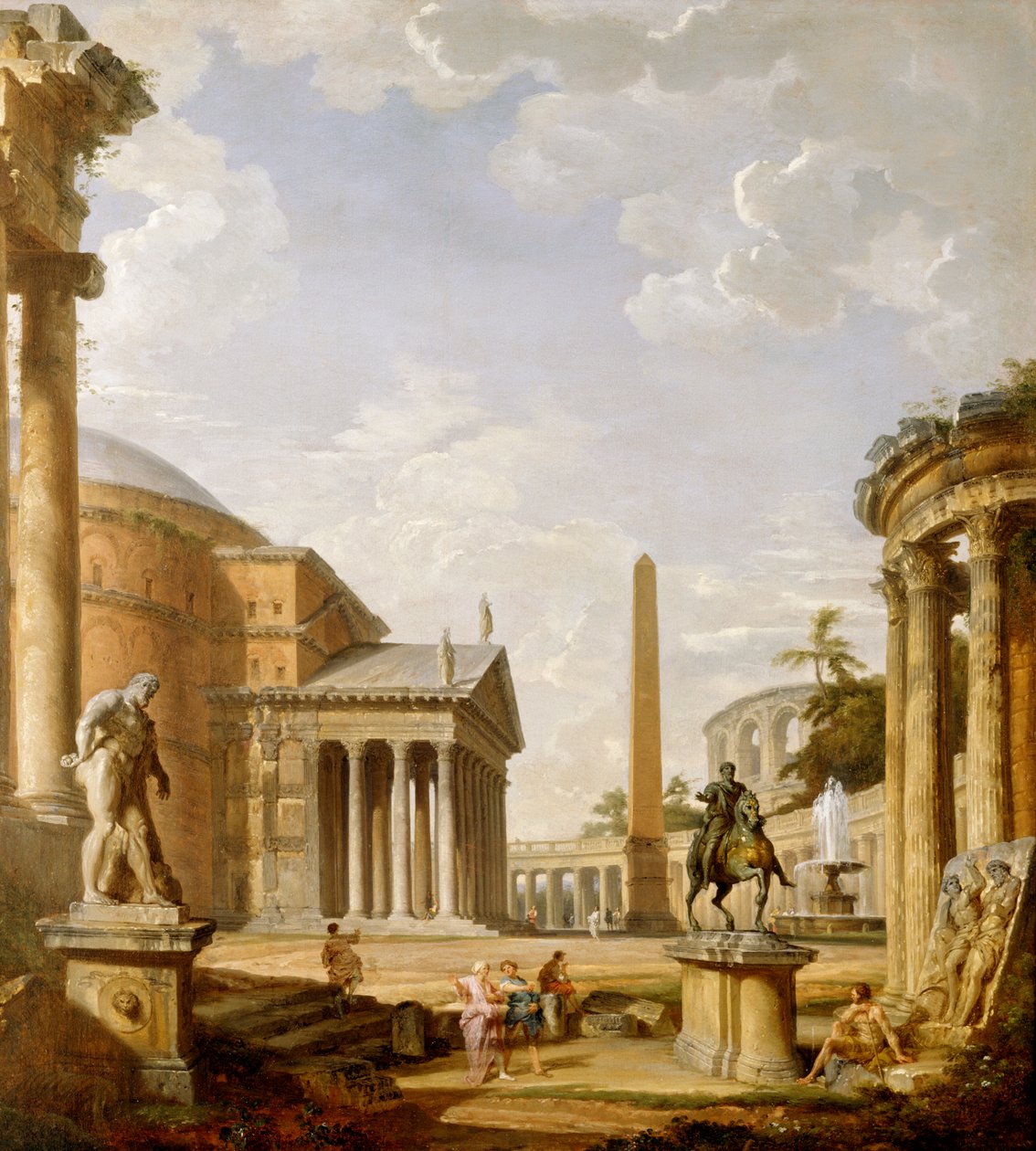 Capriccio de ruinas romanas con el Panteón (óleo sobre lienzo) de Giovanni Paolo Pannini