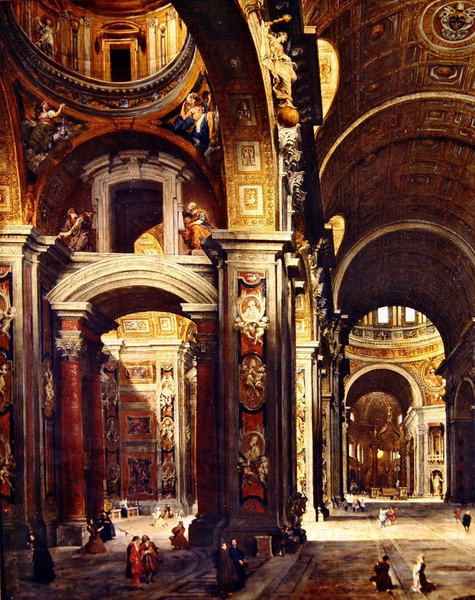 El cardenal Melchior de Polignac visitando San Pedro en Roma, 1730 de Giovanni Paolo Pannini