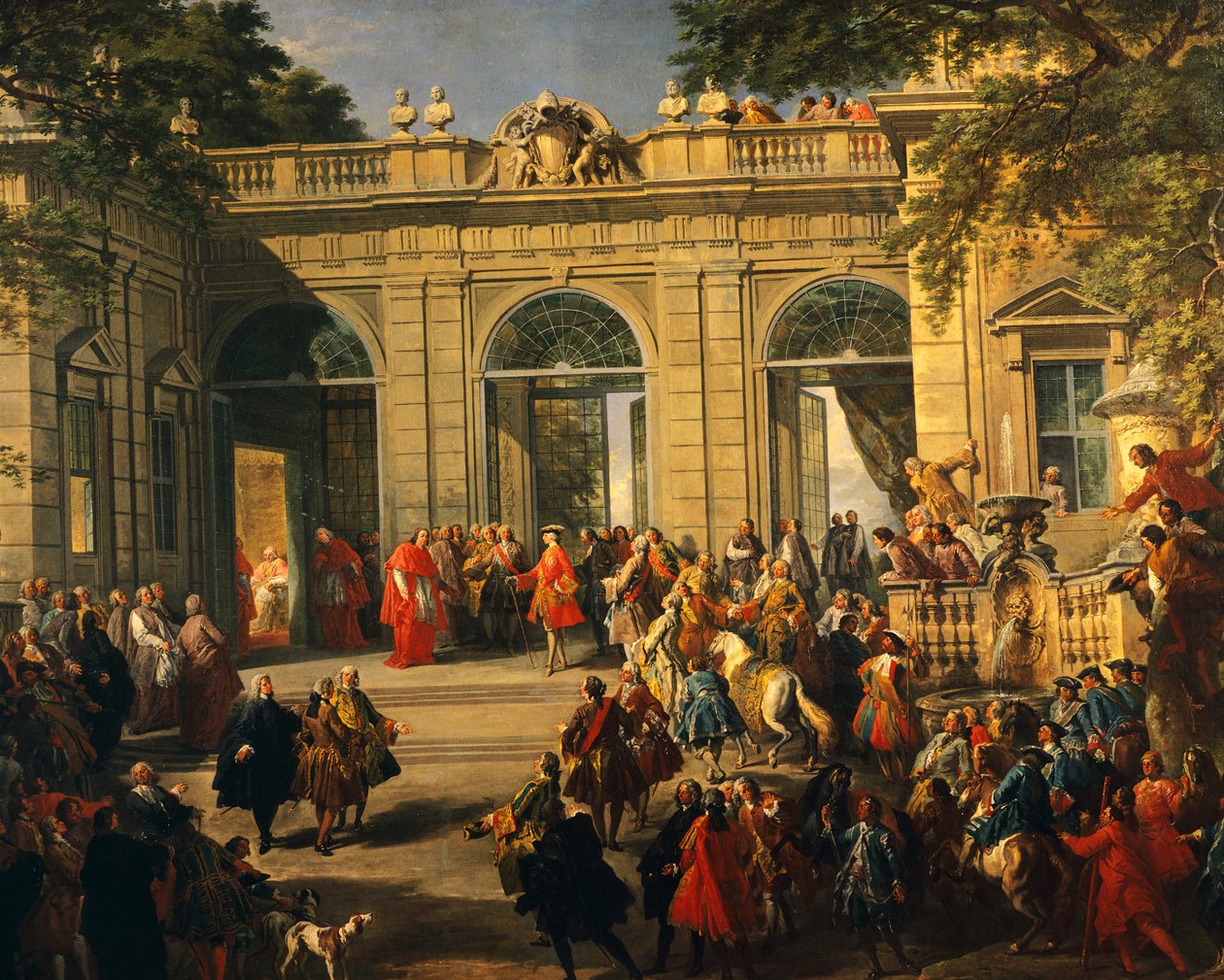 Carlos III de Borbón en visita al Papa Benedicto XIV en la Casa de Café del Quirinal de Giovanni Paolo Pannini