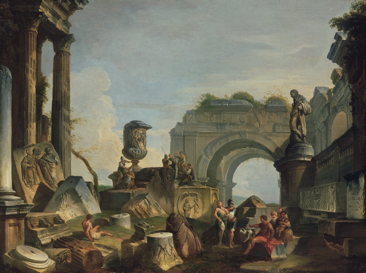 Escena clásica con figuras de Giovanni Paolo Pannini