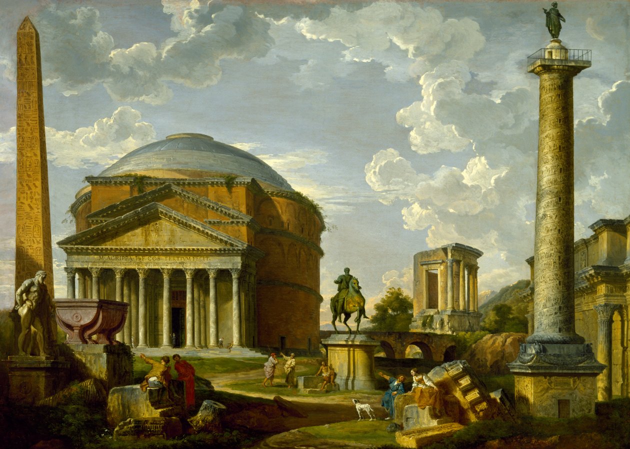 Vista fantástica con el Panteón y otros monumentos de la antigua Roma de Giovanni Paolo Pannini