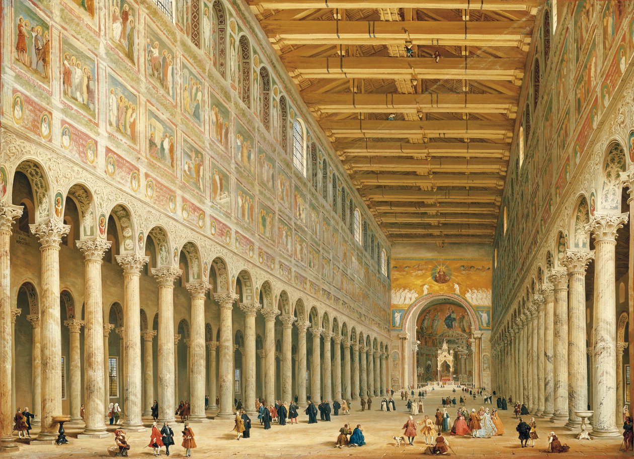 Interior de San Paolo Fuori le Mura, mirando hacia el altar de Giovanni Paolo Pannini