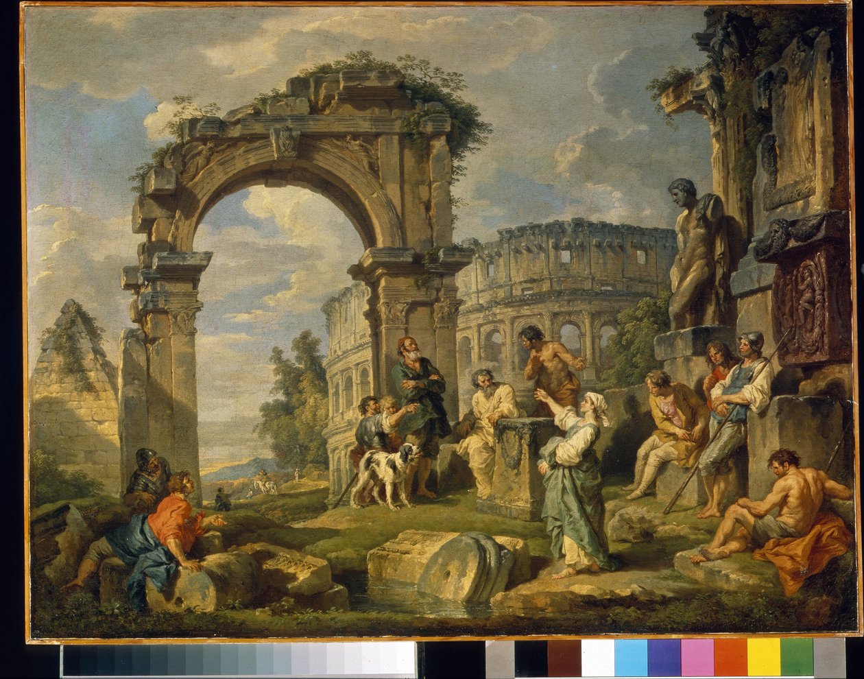 La Sibila de Cumas (Italia) profetiza el nacimiento de Cristo. (La Sibila de Cumas profetizó el nacimiento de Cristo). Pintura de Giovanni paolo panini (o Pannini) (1691-1765), óleo sobre lienzo de Giovanni Paolo Pannini