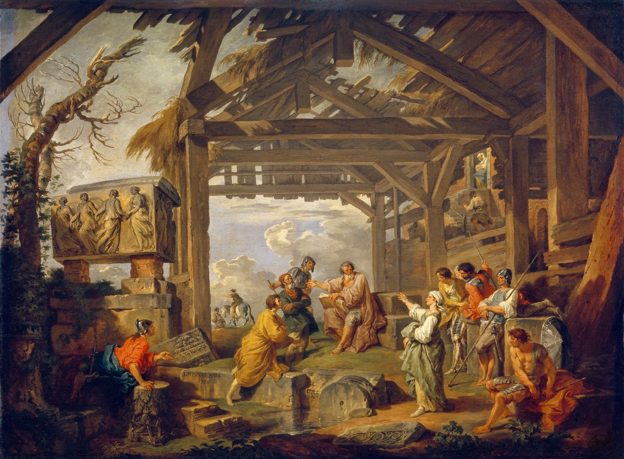 La Sibila de Cumas profetizando el nacimiento de Cristo. Pintura de Giovanni Paolo Panini (Pannini) (1691-1765), óleo sobre lienzo de Giovanni Paolo Pannini