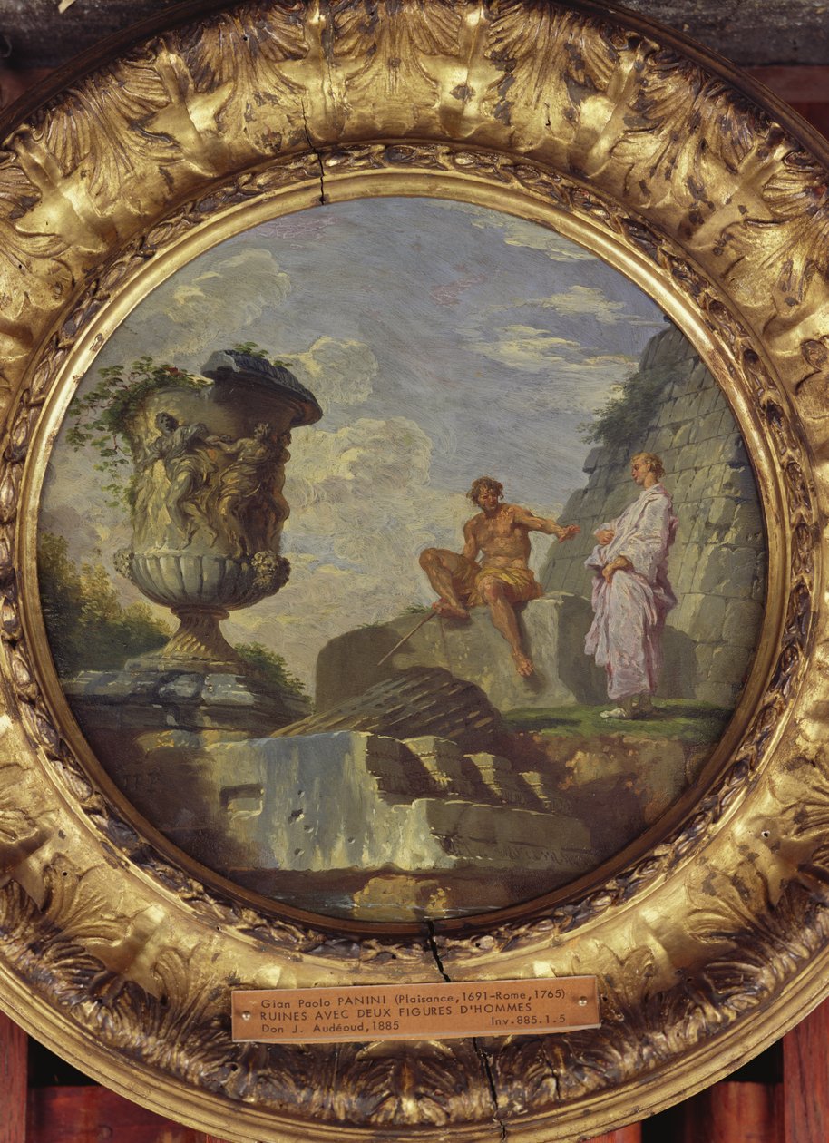 Ruinas con dos hombres de Giovanni Paolo Pannini