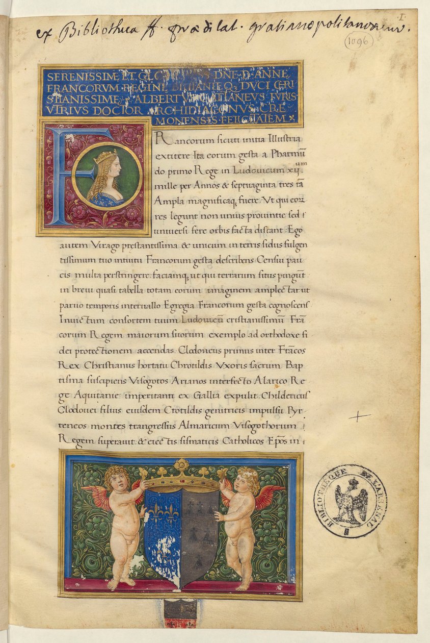 Frontispicio de la Historia de los reyes de Francia de Alberto Cattaneo de Piacenza de Giovanni Pietro Birago