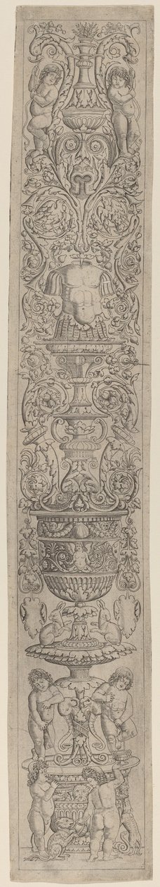 Panel de ornamento: Cuatro niños con un gato y un perro de Giovanni Pietro Birago and Zoan Andrea