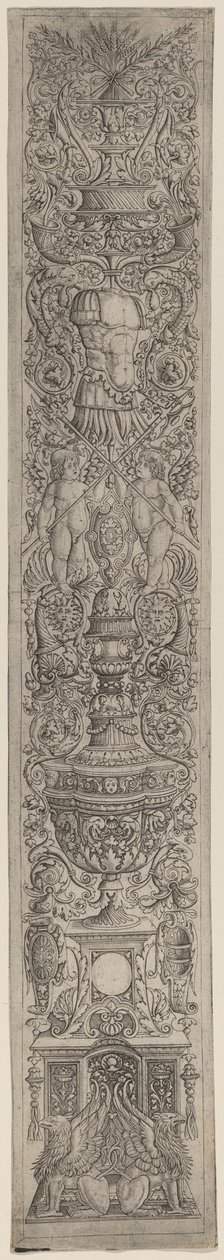 Panel de Ornamento: Grifos y Dos Cupidos Cruzando Alabardas de Giovanni Pietro Birago and Zoan Andrea