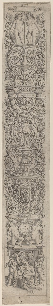 Panel de ornamento: Nereida y dos niños tocando instrumentos musicales de Giovanni Pietro Birago and Zoan Andrea