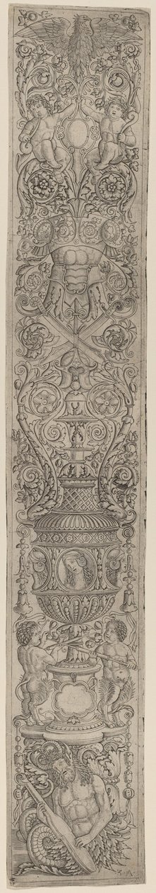 Panel de ornamento: Tritón y dos sátiros infantiles de Giovanni Pietro Birago and Zoan Andrea