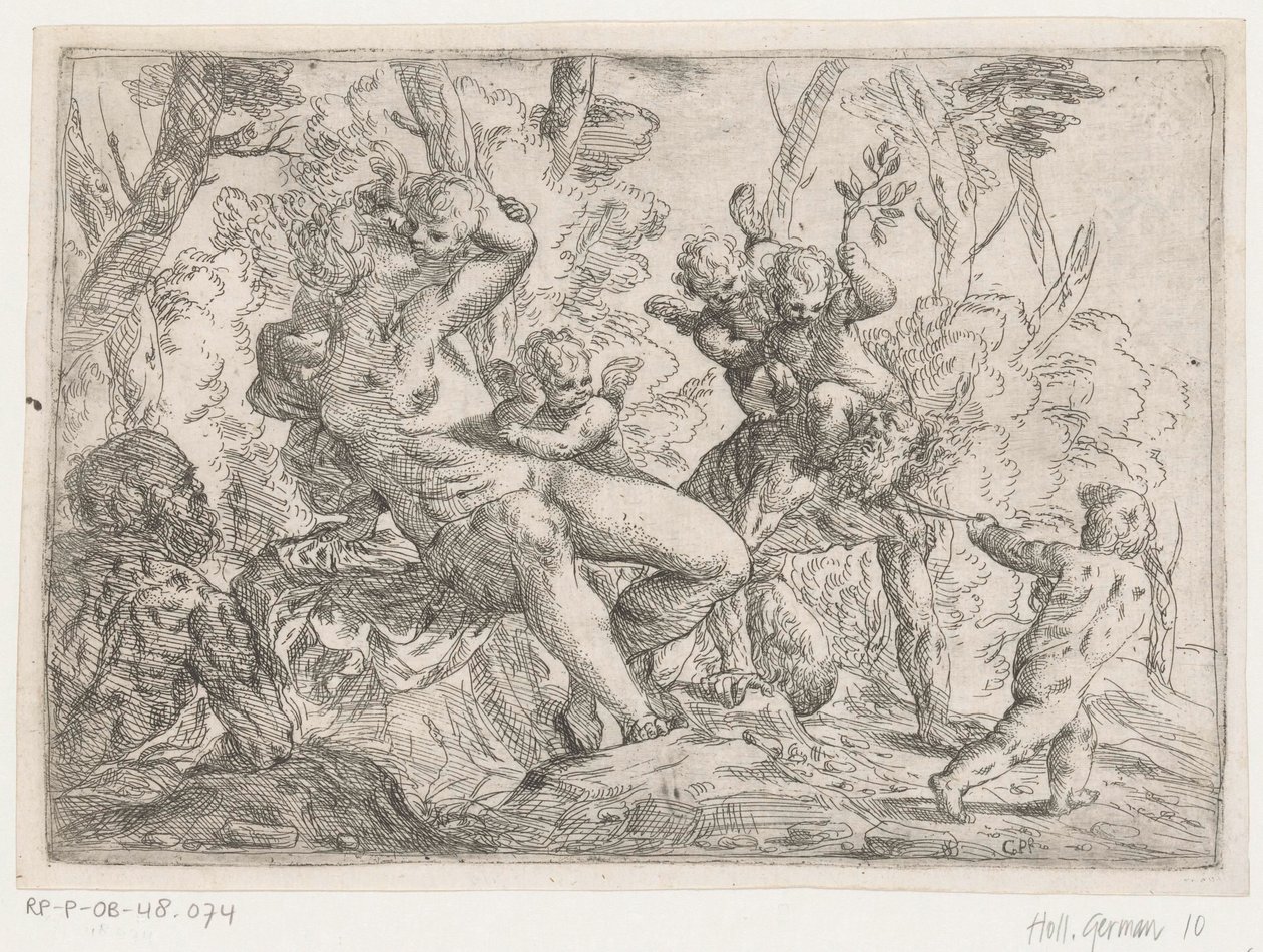 Un sátiro capturado por putti y Venus de Giovanni Pietro Possenti